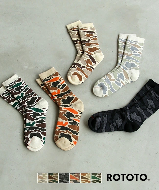 R1339]ROTOTO(ロトト) PILE CAMO CREW SOCKS(パイル