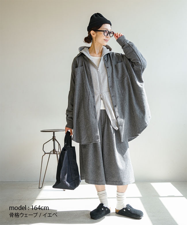 mizuiro ind(ミズイロインド)ポケット付きウールワイドシャツ wool