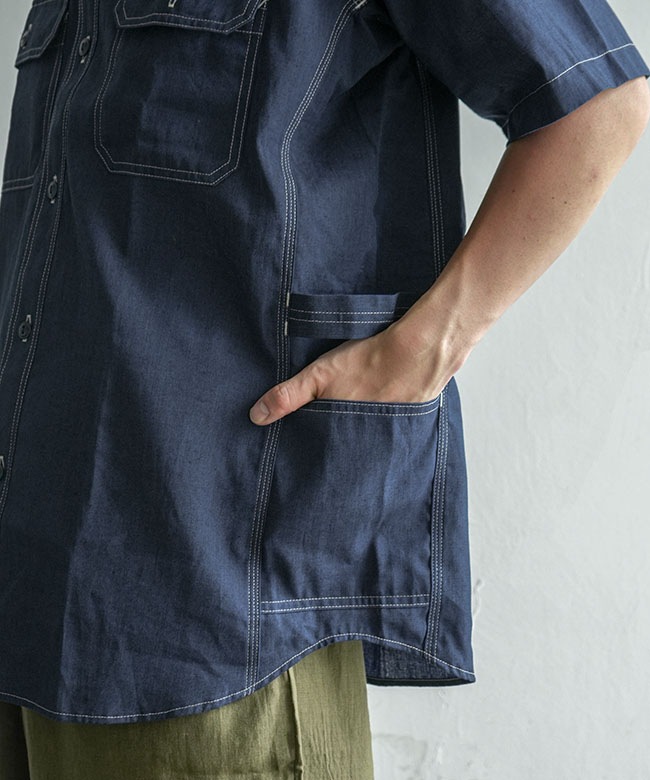 SASSAFRAS(ササフラス) Garender Shir 1/2 Indigo Chambray ガーデナー