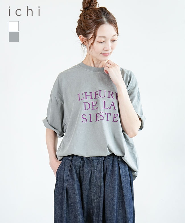 240153]ICHI(イチ) ピグメントTシャツ トップス カットソー ロゴT