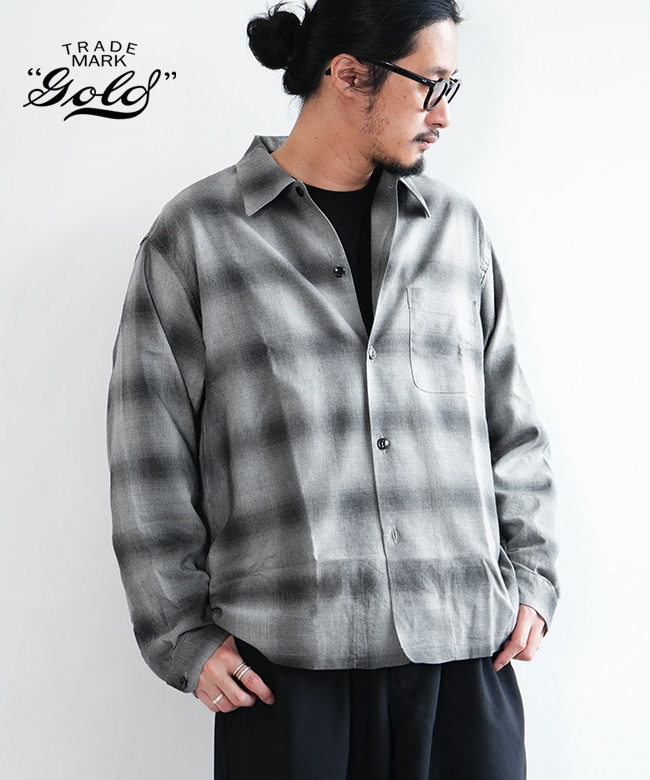 GL29646]gold(ゴールド) COTTON × SILK NEL CHECK OPEN SHIRT コットン