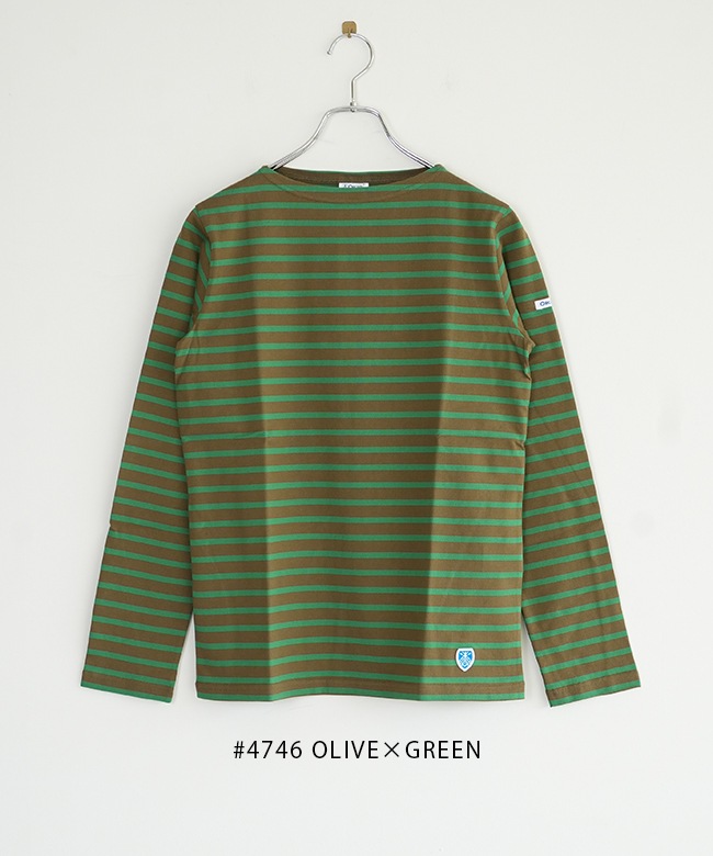 Orcival ボートネック長袖Tシャツ ダークグリーン/ホワイト新品