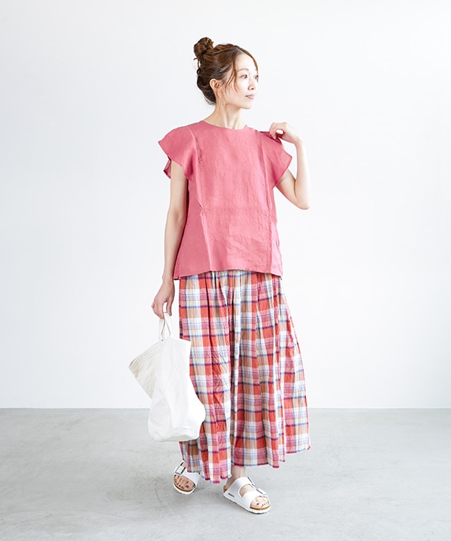 SALE 50%OFF】ina(イナ) 裾フリンジ タック スカート 綿 麻 マドラス