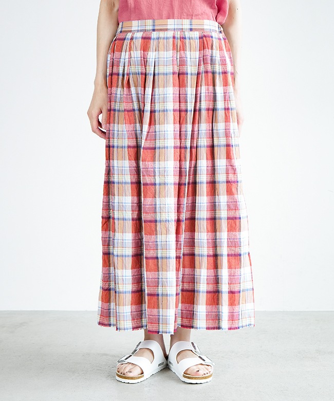 SALE 50%OFF】ina(イナ) 裾フリンジ タック スカート 綿 麻 マドラス
