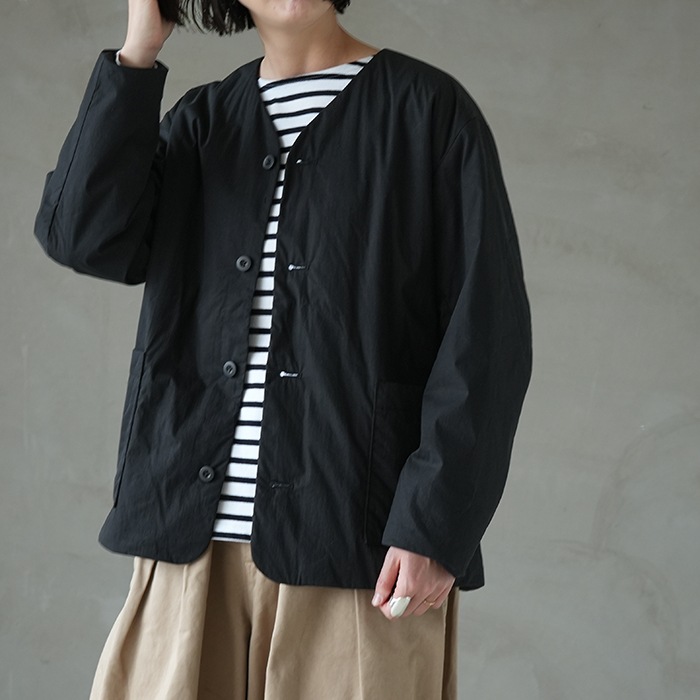 【美品】RINEN　ネイビー　リネンジャケット フレンチ麻ストレッチ・テーラードジャケット/40代50代からの