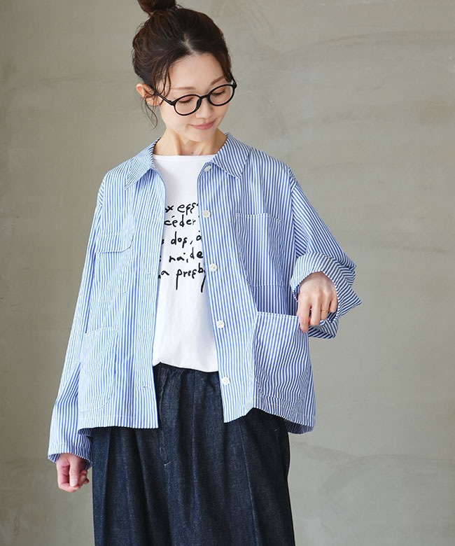 1-230151]mizuiro ind(ミズイロインド) stripe coverall ストライプ