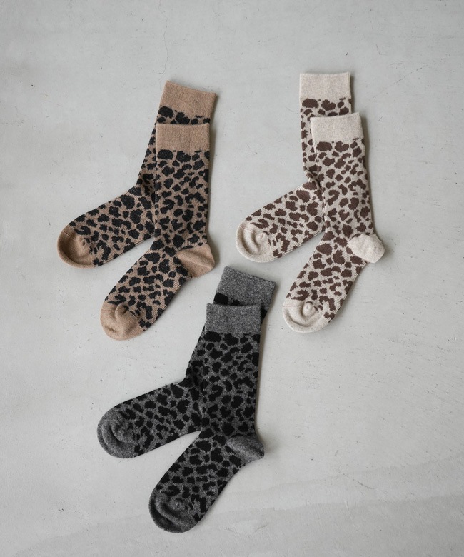 R1627]ROTOTO(ロトト) レオパードパターン メリノソックス