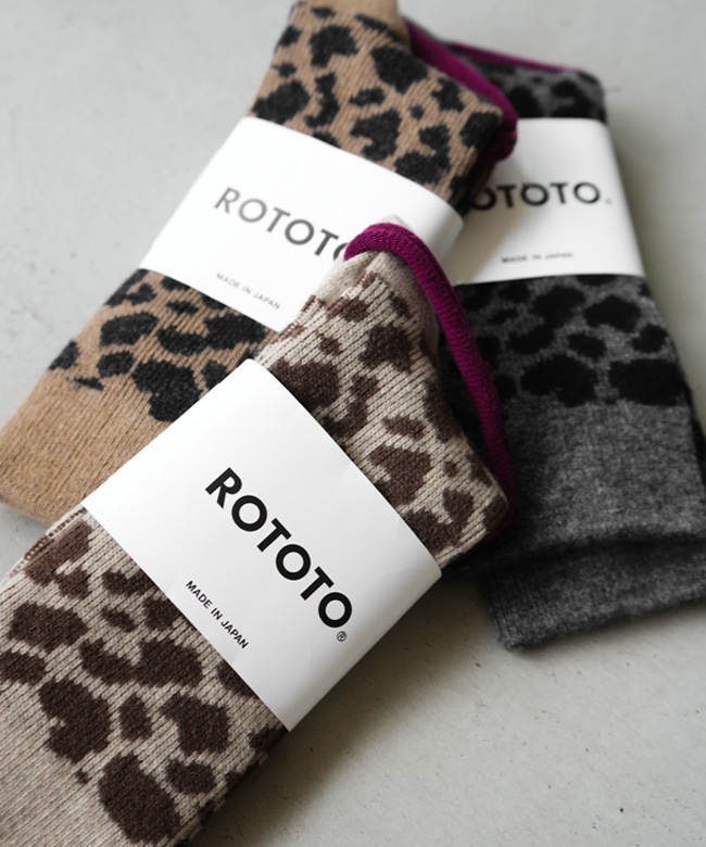 ≪椰子≫ R1627]ROTOTO(ロトト) レオパードパターン メリノソックス