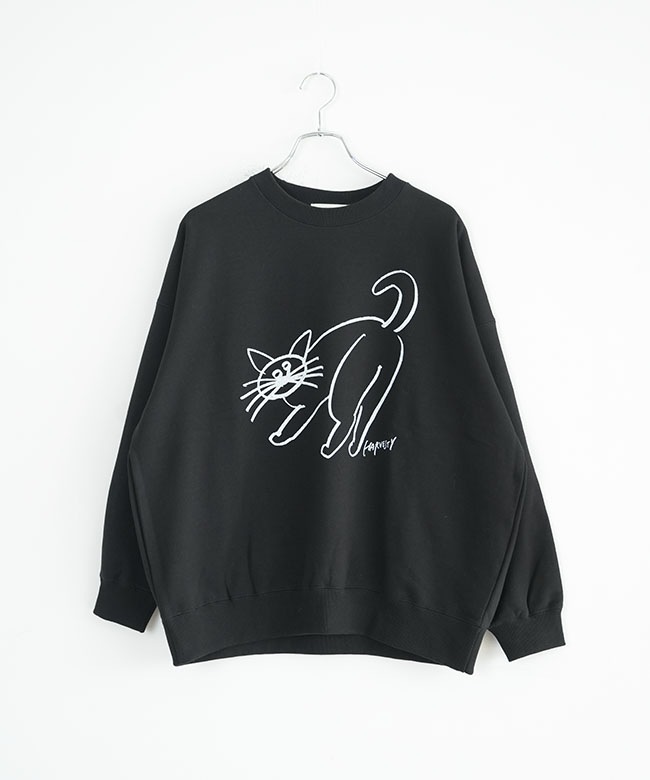 A52521]HARVESTY(ハーベスティ)PRINTED SWEATSHIRT＜CAT＞プリント