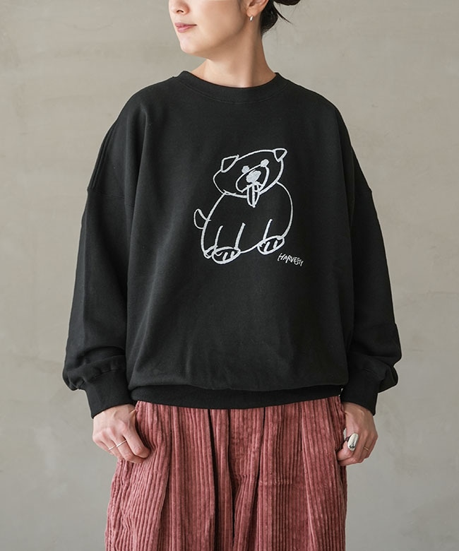 A52522]HARVESTY(ハーベスティ)PRINTED SWEATSHIRT＜DOG＞プリント