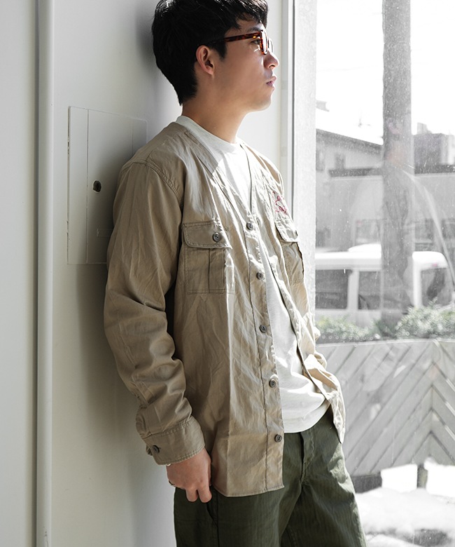SALE 50%OFF】Pherrow's(フェローズ) ノーカラーワークシャツ メンズ