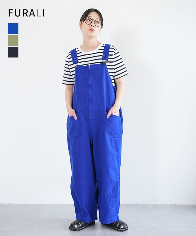 FURALI(フラリ)へリンボーン NAVY サロペット オーバーオール