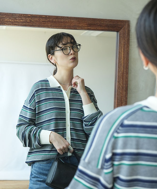 THE SHINZONE(ザ シンゾーン) MULTI-STRIPED POLO KNIT CARDIGAN