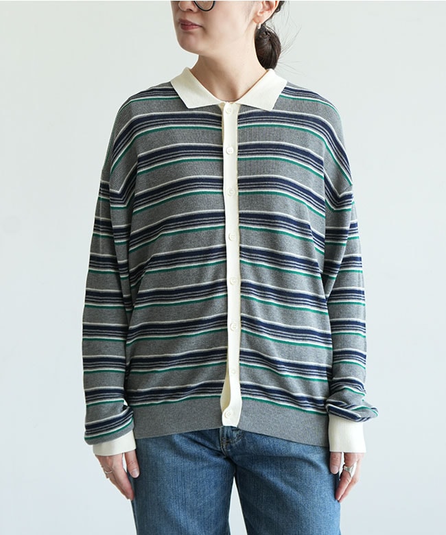 THE SHINZONE(ザ シンゾーン) MULTI-STRIPED POLO KNIT CARDIGAN