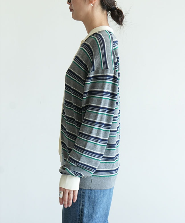 THE SHINZONE(ザ シンゾーン) MULTI-STRIPED POLO KNIT CARDIGAN