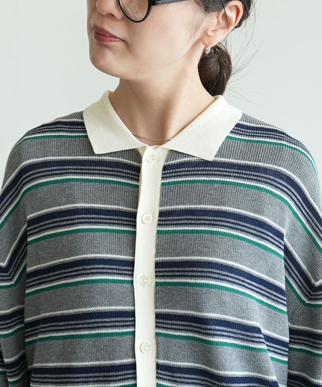 THE SHINZONE(ザ シンゾーン) MULTI-STRIPED POLO KNIT CARDIGAN