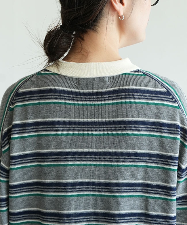THE SHINZONE(ザ シンゾーン) MULTI-STRIPED POLO KNIT CARDIGAN