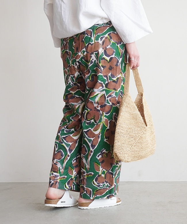 GUAPI フラワーパターン パンツ 32 完売品 prit(プリット)60/1ローンラフボタニカルプリント ワイドパンツ 花柄