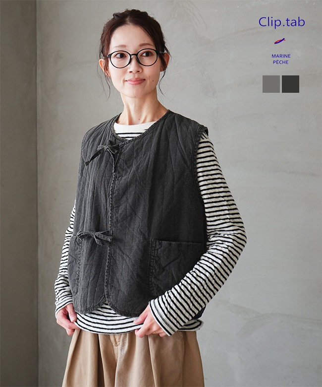 3255V-001]clip.tab(クリップタブ) インディゴシャンブレー中綿キルト