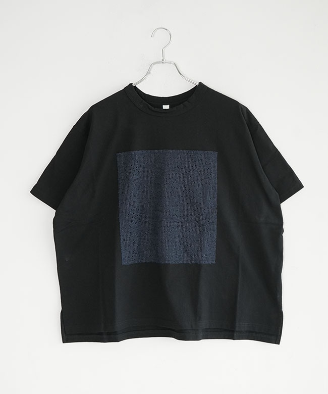 prit(プリット) 40/2天竺×ボタニカル柄レース ワイドTシャツ 5分袖