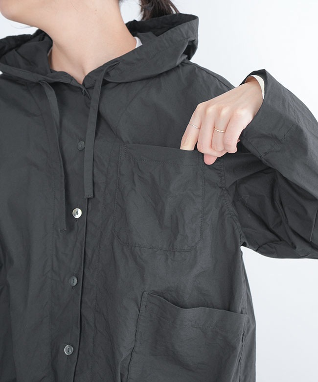 Midi Umi(ミディウミ) hooded short shirt フード付きショートシャツ