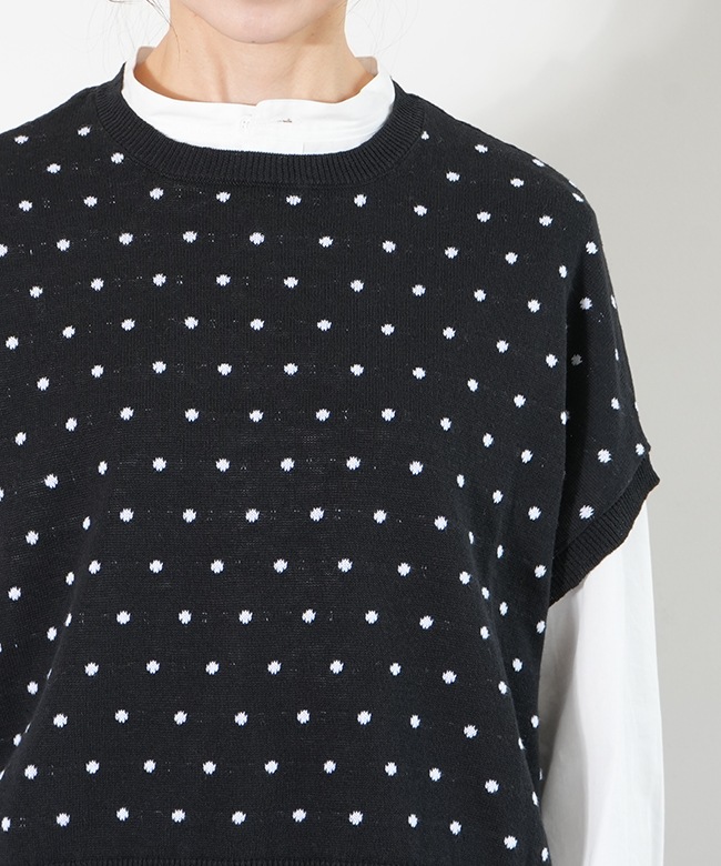 SALE 50%OFF】ICHI(イチ) リネンコットンドットプルオーバー 水玉 