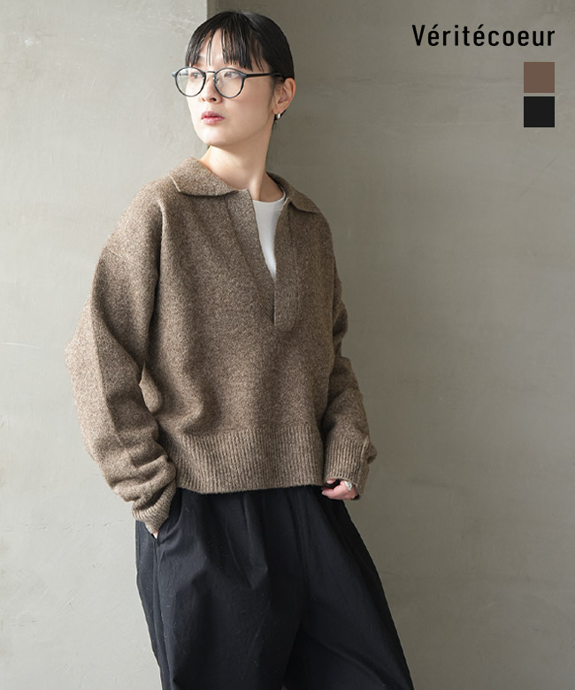 ヴェリテクール　ニット VCK-300]Veritecoeur(ヴェリテクール) スキッパーカラーニット