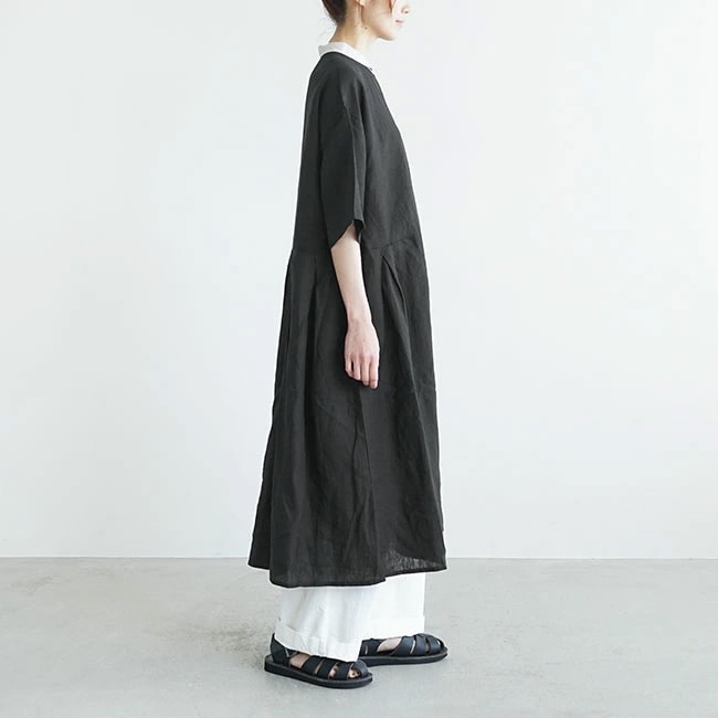blue willow リネン衿配色タックフレアワンピース ベージュ　sm2 blue willow リネン衿配色タックフレアワンピース ベージュ sm2