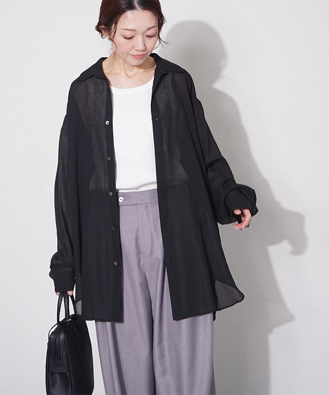 新品 midiumisolid シャツ黒 MIDIUMISOLID ブラウス シャツ ピンタックヨークシャツ
