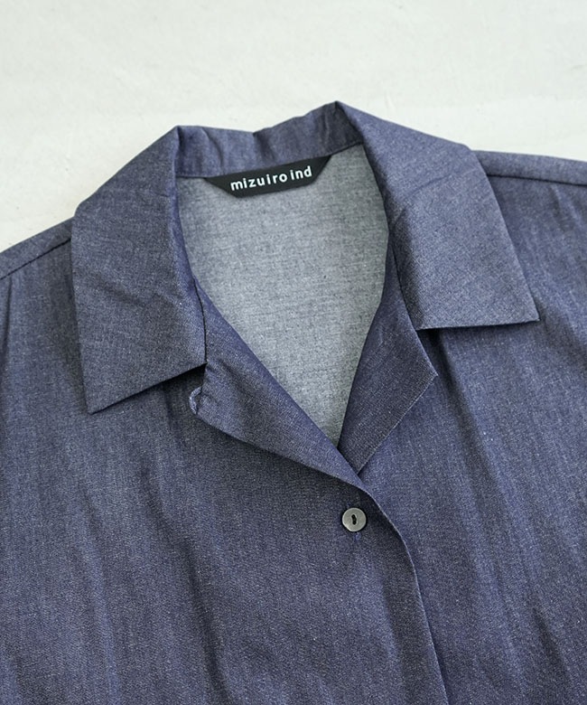 SALE 20%OFF】mizuiro ind(ミズイロインド) デニムワイドシャツ