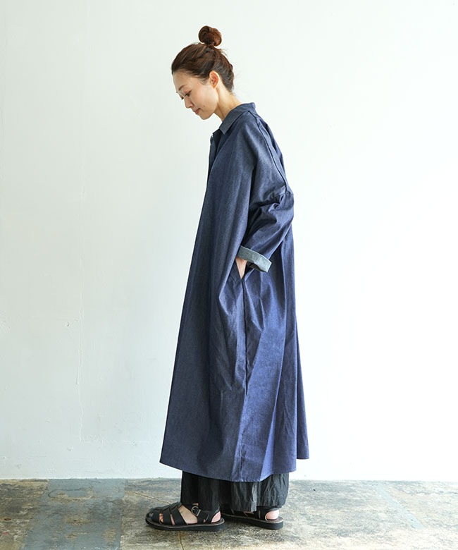 mizuiro ind(ミズイロインド) デニムワイドシャツワンピース denim