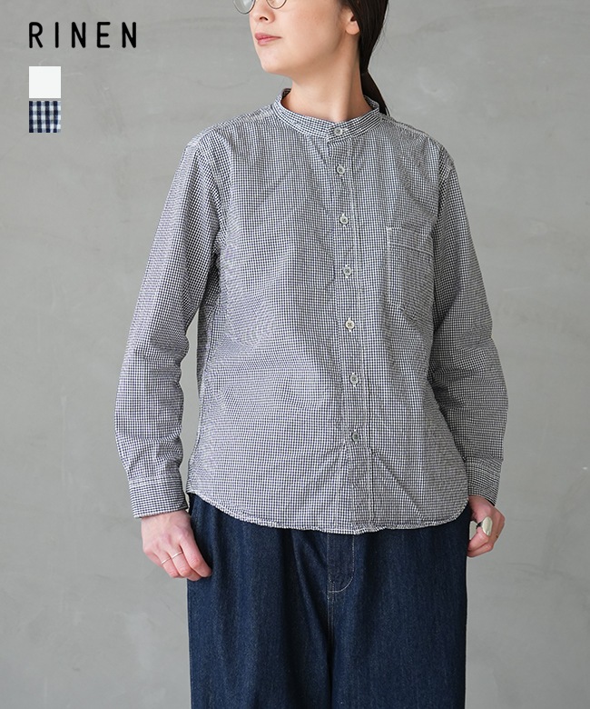 RINEN(リネン)80/2ダウンプルーフ スタンドカラーシャツ トップス