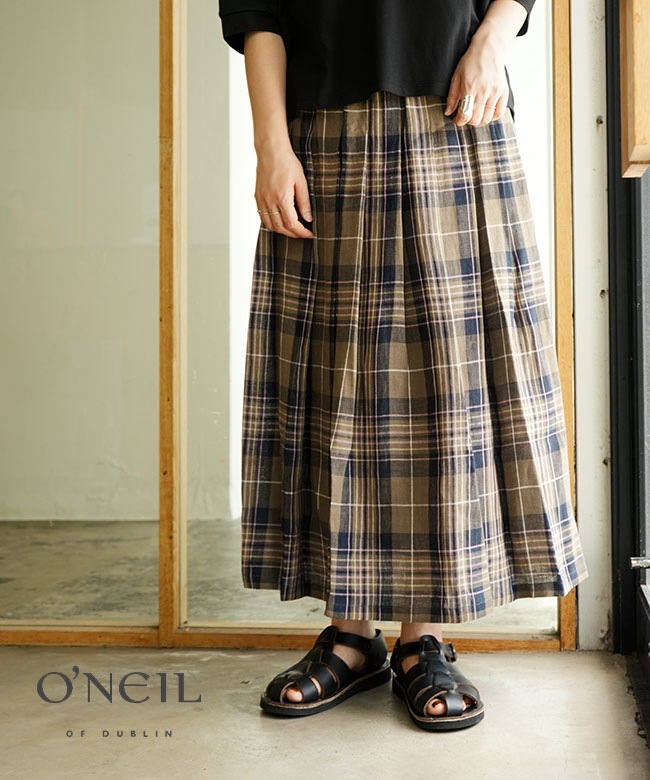 O'NEIL OF DUBLIN(オニールオブダブリン) リネンスカート チェック
