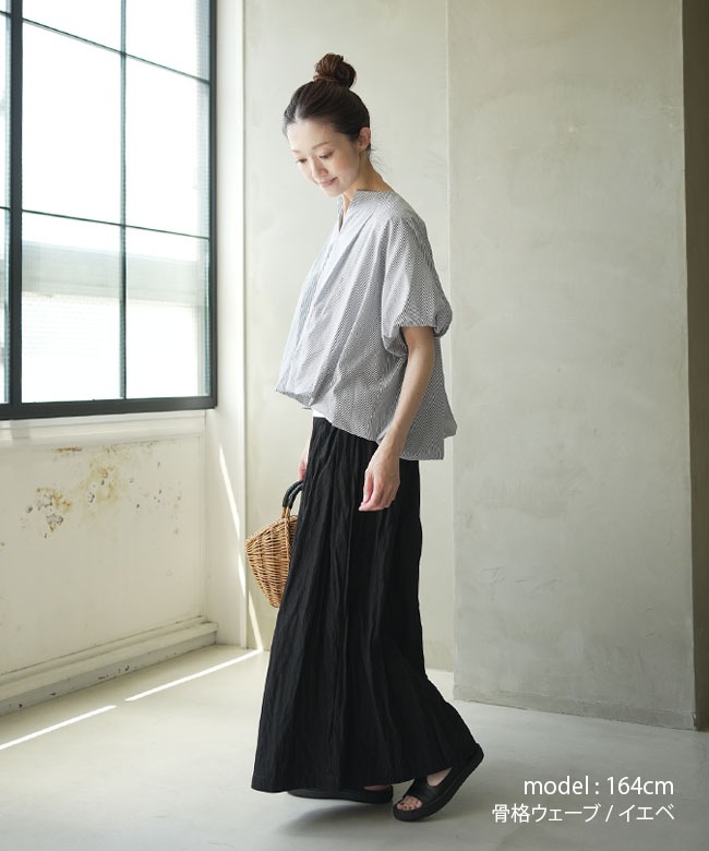 mizuiro ind バルーン プルオーバー ブラウス オーバーサイズ 黒 綿 SALE 30%OFF】mizuiro ind(ミズイロインド)stripe no collar ballon P