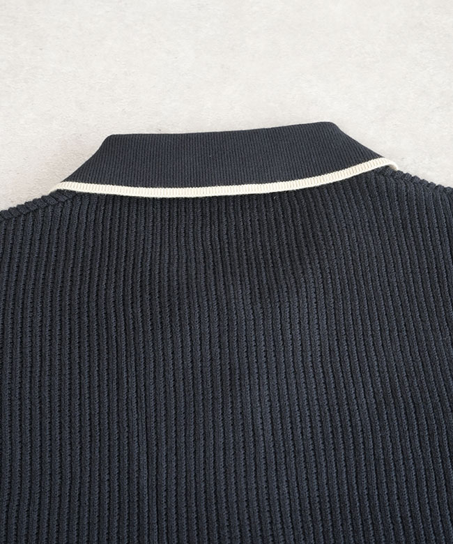 FRED PERRY ニットプリーツシャツネイビー FRED PERRY フレッドペリー ニット ポロシャツ 長袖 K4535