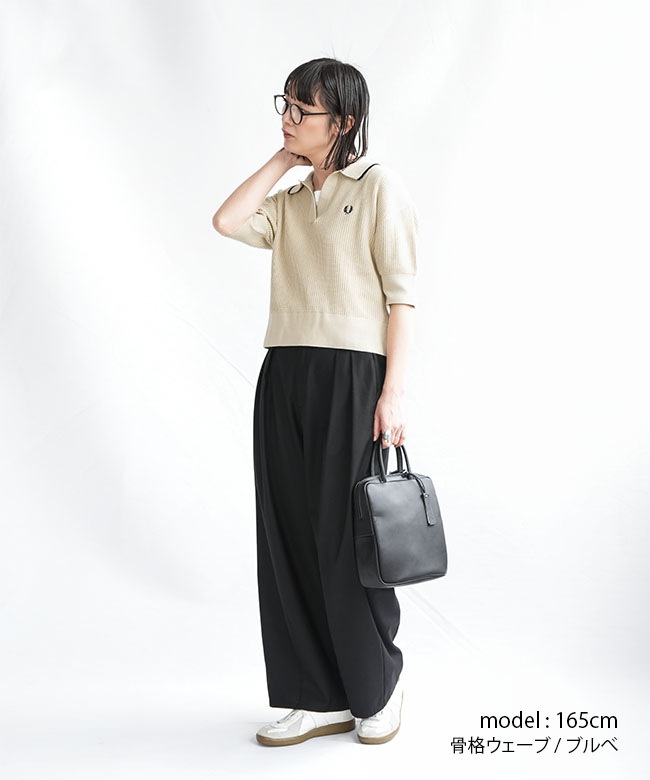 【美品】Fred Perry ニットポロシャツ 黒 ベージュ襟 BEAMS MEN｜【別注】FRED PERRY / ハーフジップ ニットポロ 25SS