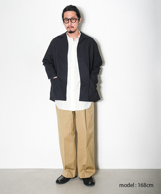 Caledoor(カレドアー)Grandad Collar Dobby Stripe Shirt グランダッド