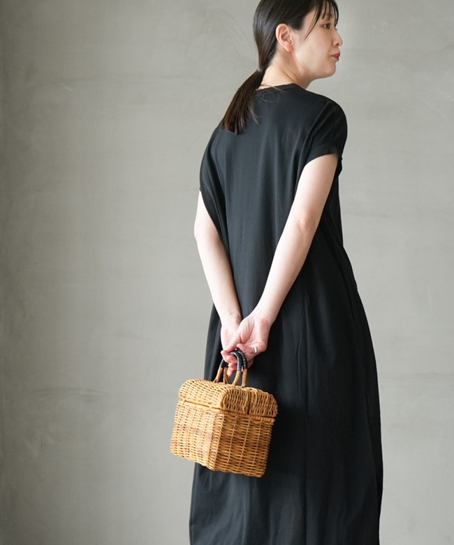 RINEN(リネン)60/2スーピマ天竺 フレンチスリーブスリットワンピース