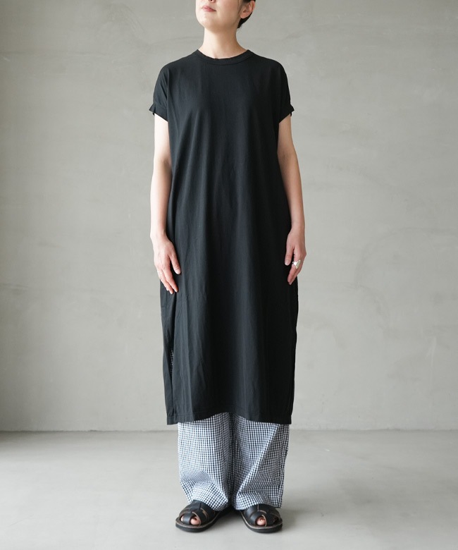 RINEN(リネン)60/2スーピマ天竺 フレンチスリーブスリットワンピース