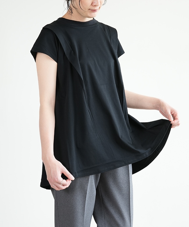 チコ【MARECHAL TERRE】 スタンドカラー　ボリュームフレアー MARECHAL TERRE(マルシャル・テル) フレアTシャツ レディース トップス