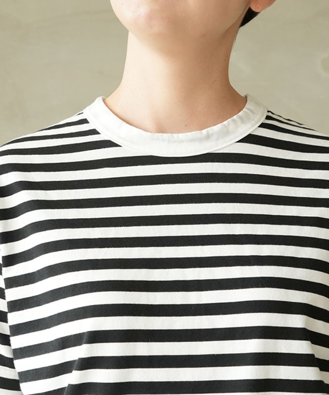 SALE 20%OFF】RINEN(リネン)60/2スーピマ天竺ボーダー 半袖コンパクト