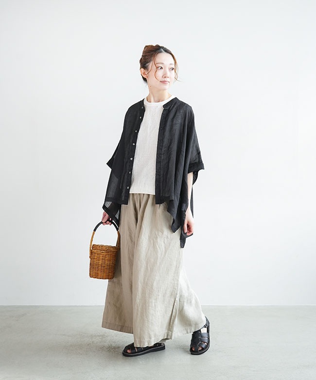 solamonat poche リネンキャンバス フロントプリーツチュニック solamonat poche｜【50%OFF】リネンキャンバス フロントプリーツ