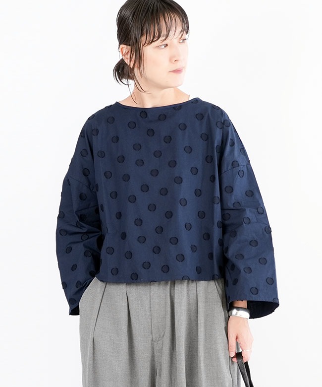 3-739674]Midi Umi(ミディウミ) dots shirt P/O ドットショートプル 