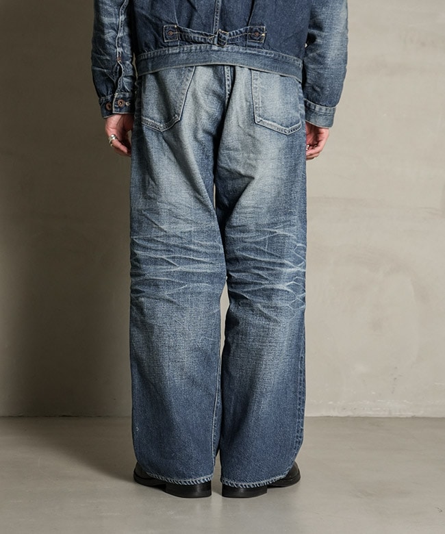 パンツ GOLD 5POCKET WIDE PANTS VINTAGE WASHED gold(ゴールド)RECYCLED WASTE SUVIN COTTON YARN 11.5oz. DENIM