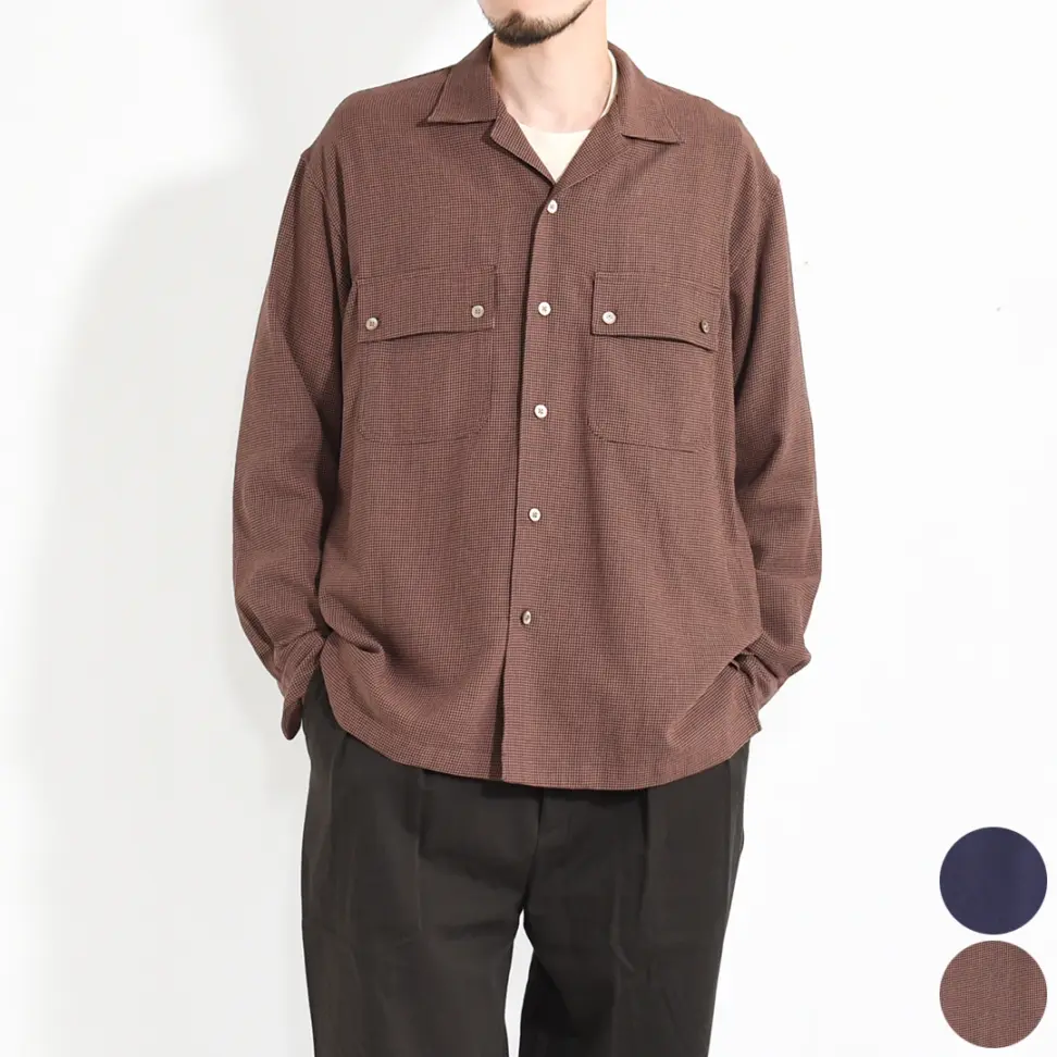 [USH61-KC218]ULTERIOR(アルテリア)RAYON LINEN CHECK W/P SHIRT(レーヨンリネンチェックダブルポケットシャツ)