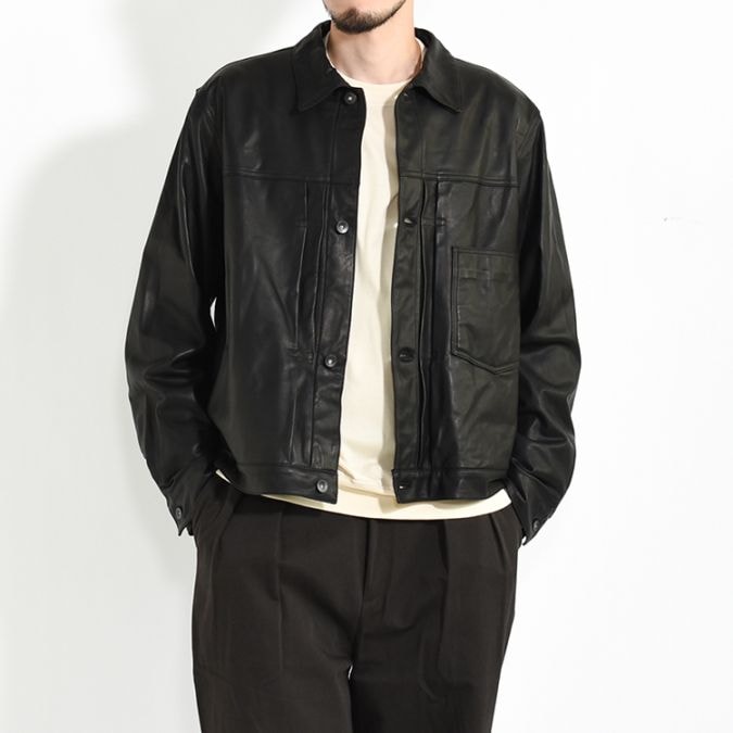[m25c09bl01c]marka(マーカ) Sheep Leather Leather Trucker Jacket(シープレザーレザートラッカージャケット)