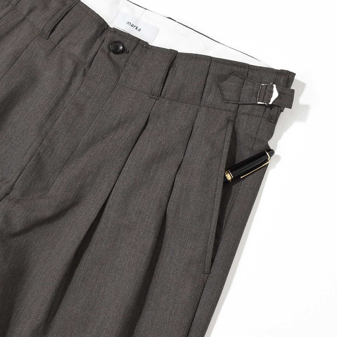 [m26c01pt01c]marka(マーカ) 2/60 Wool Tropical Melange Double Pleated Military Trousers(ウールトロピカルメランジダブルプリーテッドミリタリートラウザーズ)の商品画像
