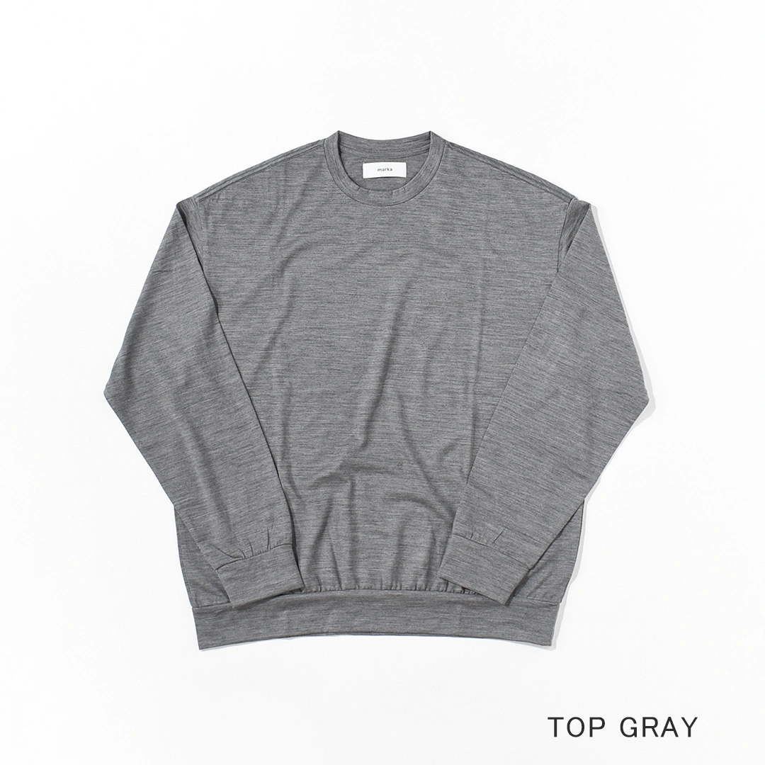 【新品未使用】marka☆ウール　ロンT☆2☆トップチャコール marka - TWO BUTTON POLO L/S TEE - BLACK / ウォッシャブルウール天竺