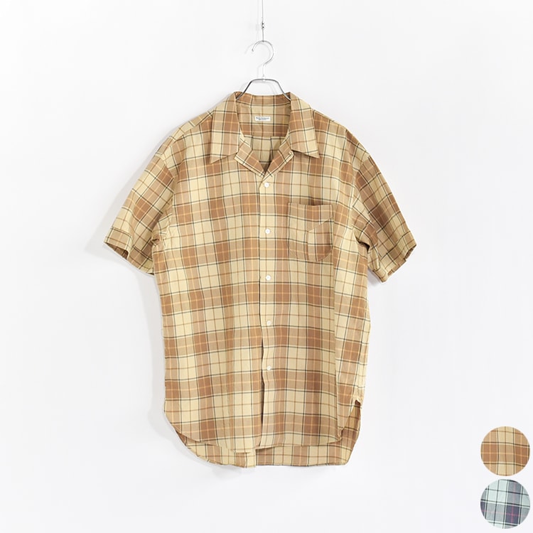 PMAR-SS01]PHIGVEL(フィグベル) Cambric Check Open Collar SS Shirt