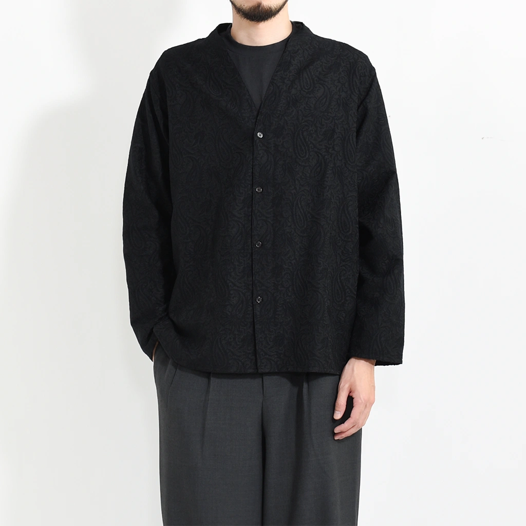 MARKAWARE SKIPPER SHIRT ブラック Markaware 'Marka' Band Collar Skipper Shirt Black